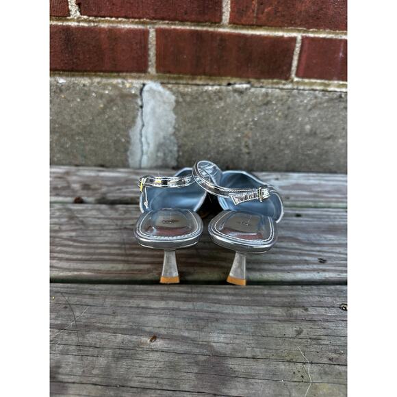 Forever 21 Silver Metallic Slingback Kitten Heels Pointed Toe Size 8.5 - Picture 6 of 7